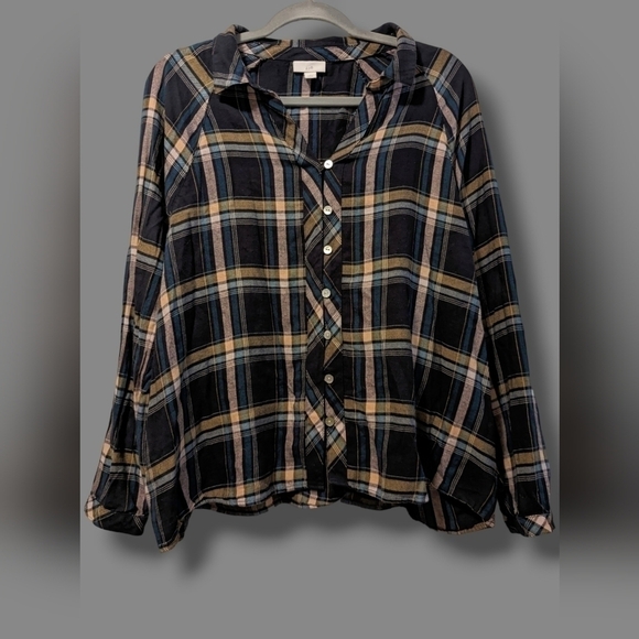 J. Jill Petite Plaid Cotton Modal Blend Button-Up Shirt Casual Comfort Relaxed - Picture 2 of 9